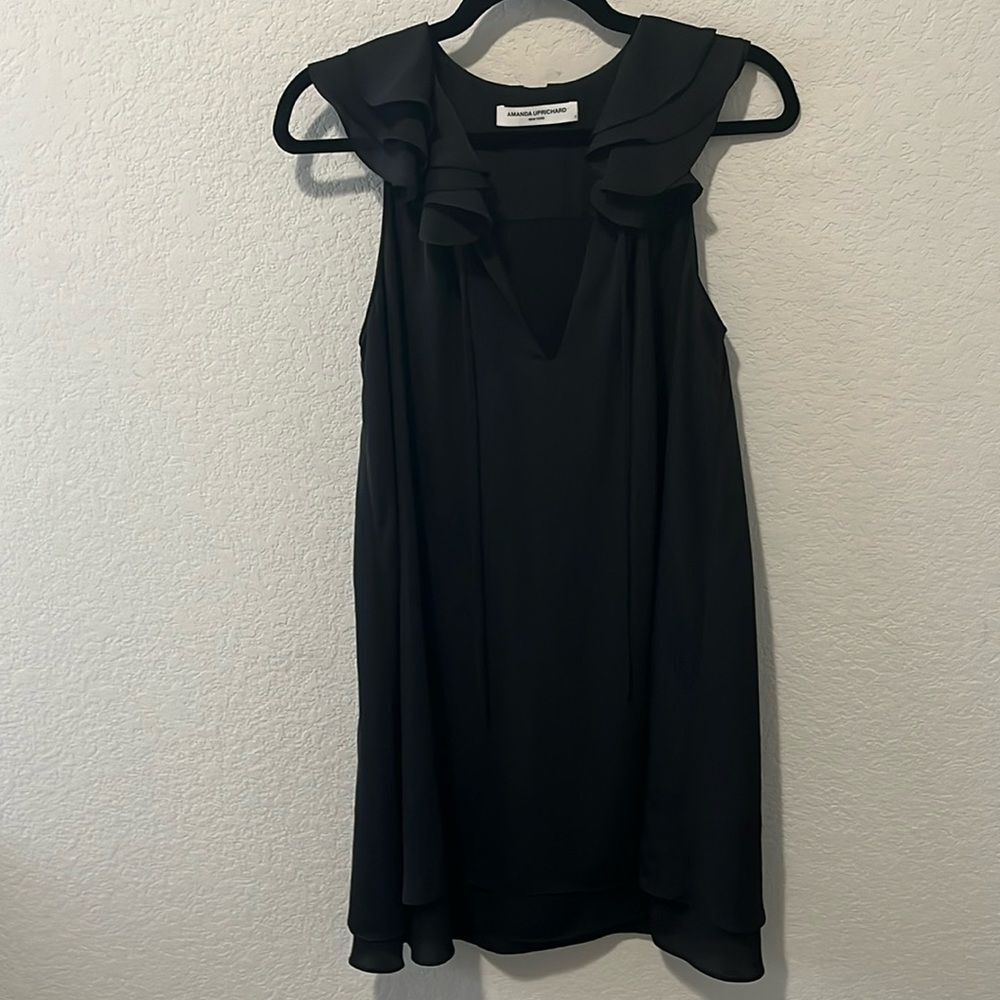 AMANDA UPRICHARD Black Sleeveless Mini Dress Belle Ruffle Tie LBD, Size XS